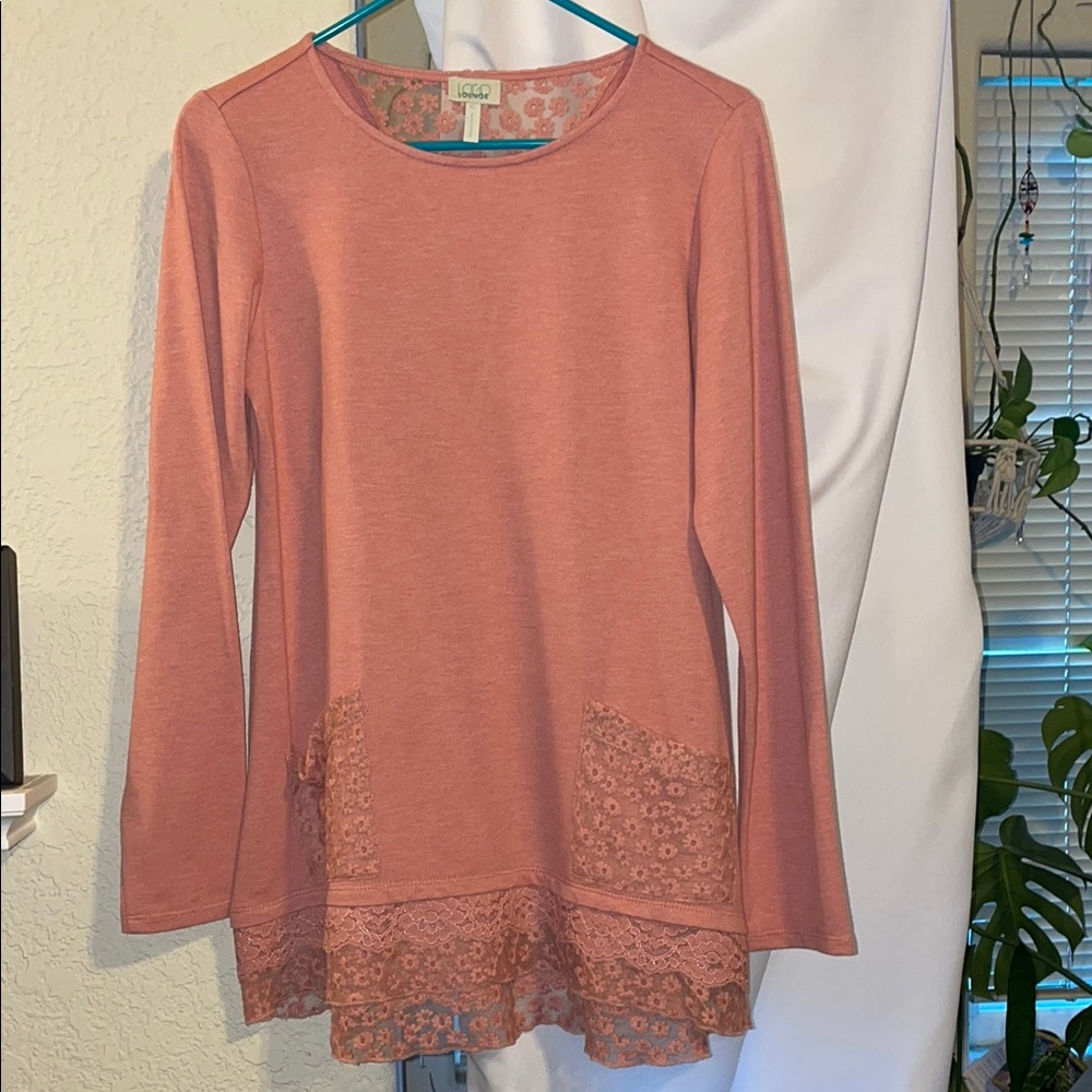 Lace-Trimmed Peach Top by LOGO
